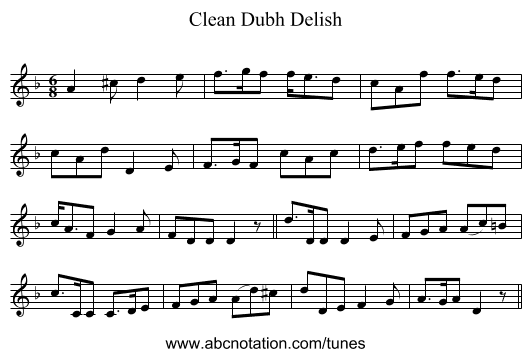 Clean Dubh Delish - staff notation