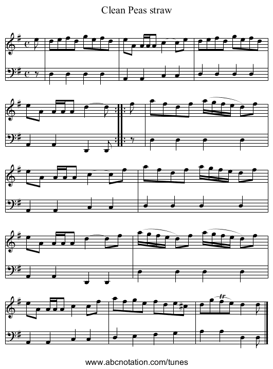 Clean Peas straw - staff notation