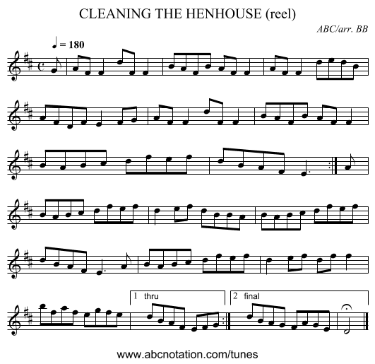CLEANING THE HENHOUSE (reel) - staff notation