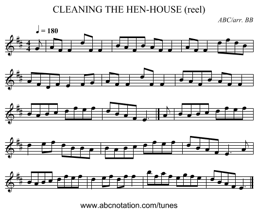 CLEANING THE HEN-HOUSE (reel) - staff notation