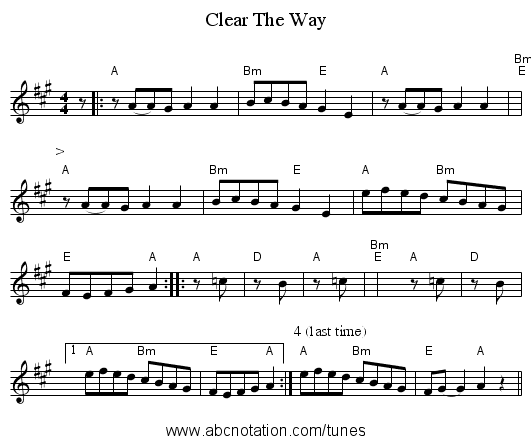 Clear The Way - staff notation