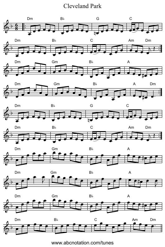 Cleveland Park - staff notation