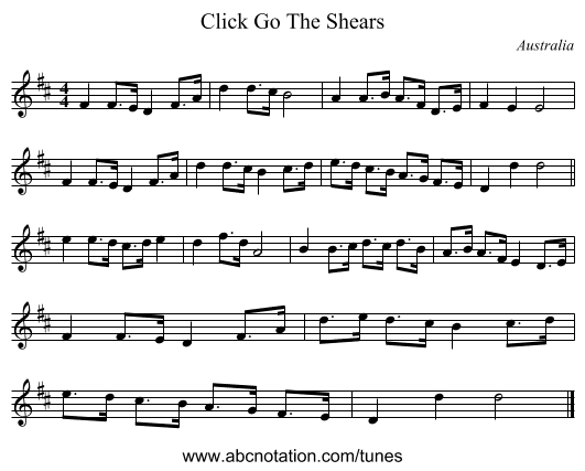 Click Go The Shears - staff notation