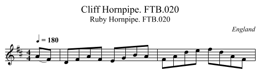 Cliff Hornpipe. FTB.020 - staff notation