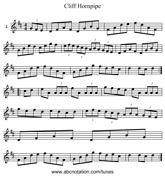 Cliff Hornpipe - staff notation