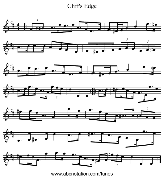 Cliff's Edge - staff notation