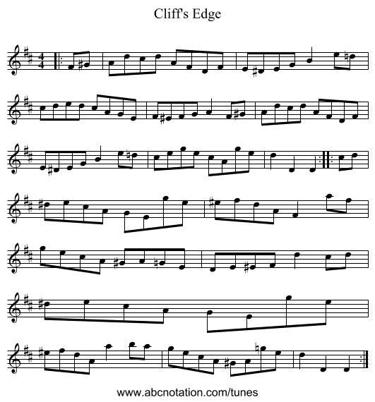 Cliff's Edge - staff notation