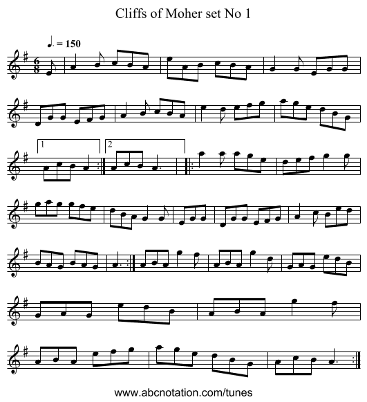 Cliffs of Moher set No 1 - staff notation