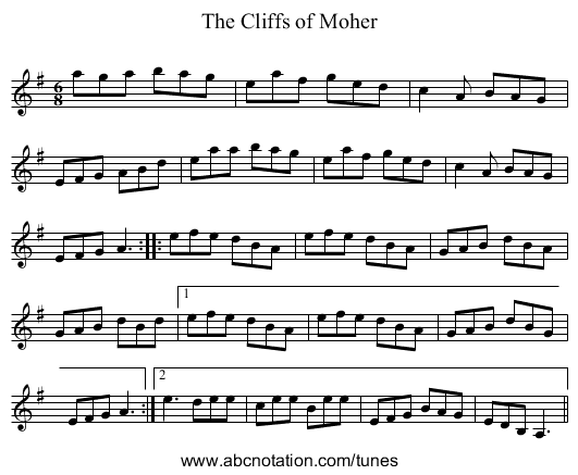 Cliffs of Moher, The - staff notation