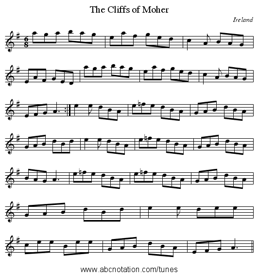 Cliffs of Moher, The - staff notation
