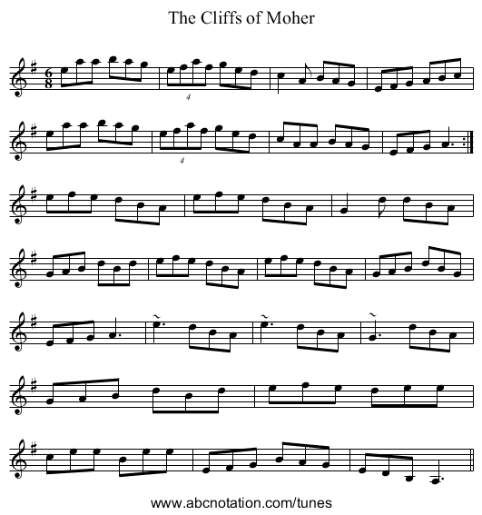 Cliffs of Moher, The - staff notation