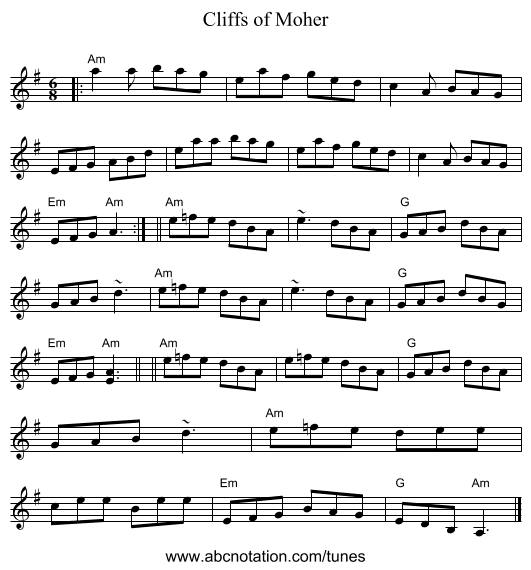 Cliffs of Moher - staff notation
