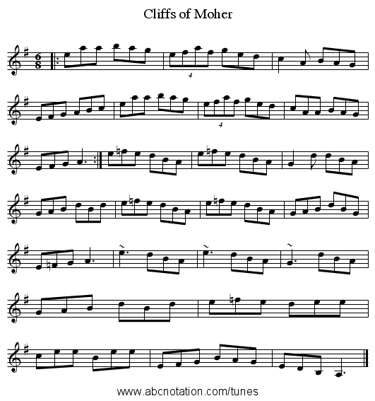 Cliffs of Moher - staff notation
