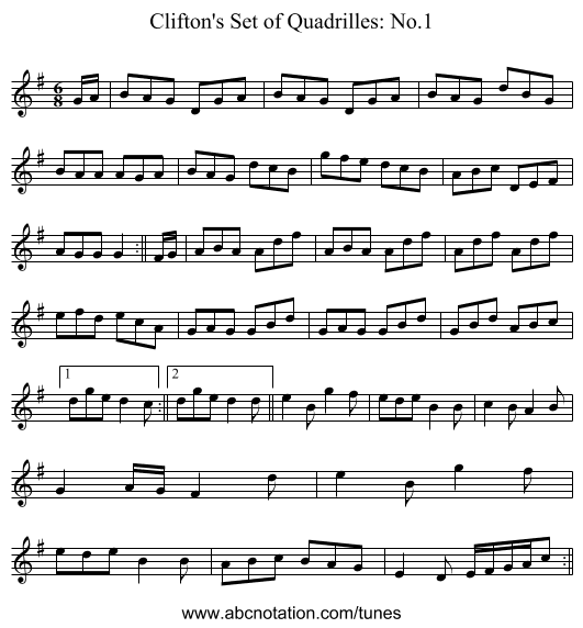 Clifton's Set of Quadrilles: No.1 - staff notation
