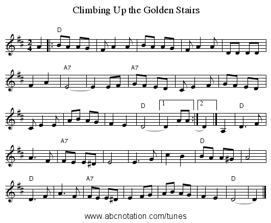 Climbing Up the Golden Stairs - staff notation