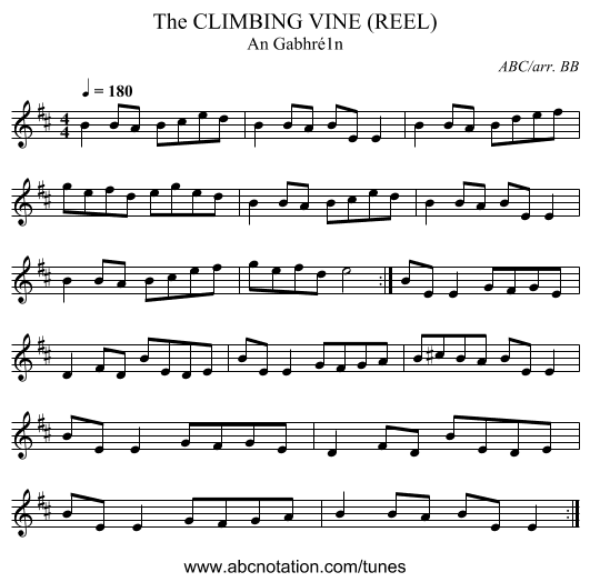 CLIMBING VINE (REEL), The - staff notation