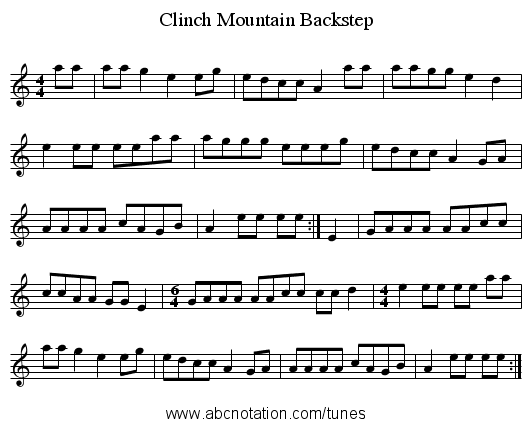 Clinch Mountain Backstep - staff notation