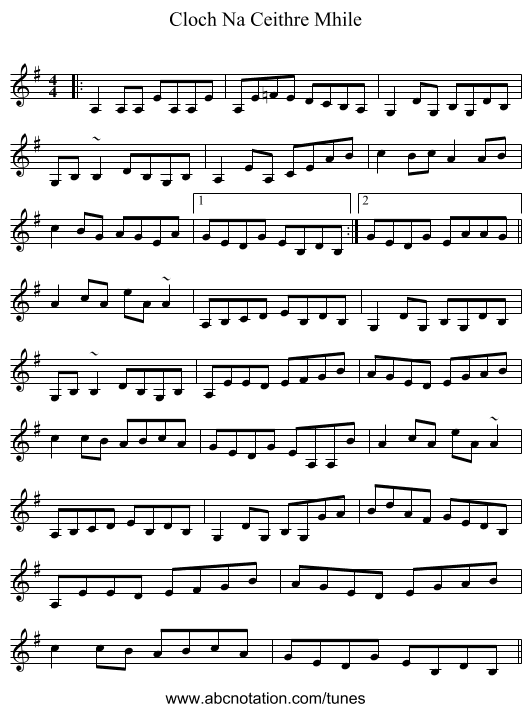 Cloch Na Ceithre Mhile - staff notation