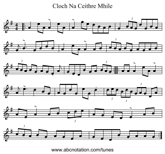 Cloch Na Ceithre Mhile - staff notation