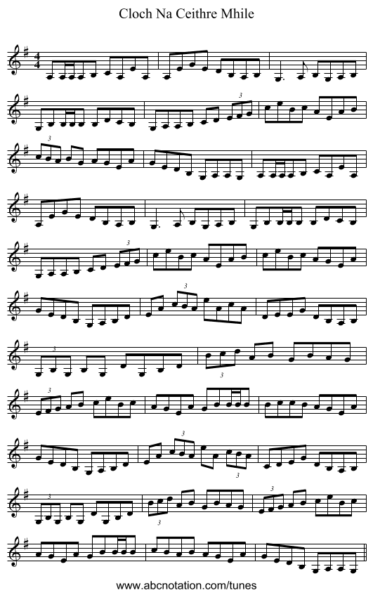 Cloch Na Ceithre Mhile - staff notation