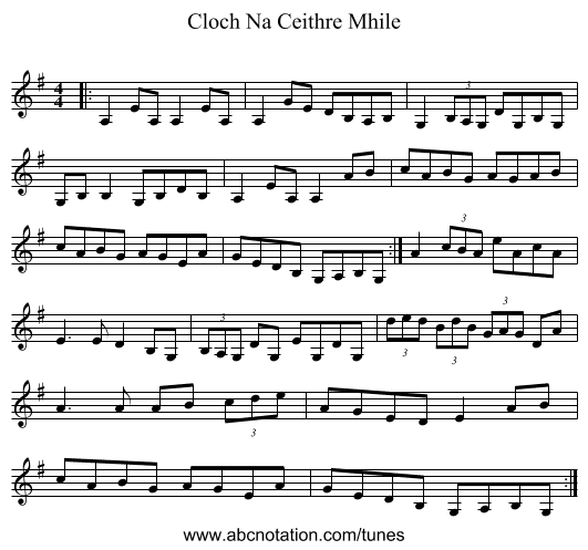 Cloch Na Ceithre Mhile - staff notation