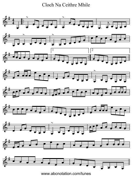 Cloch Na Ceithre Mhile - staff notation