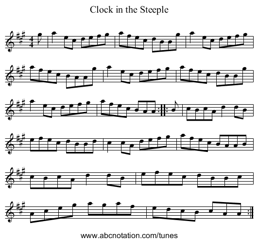 Clock in the Steeple - staff notation