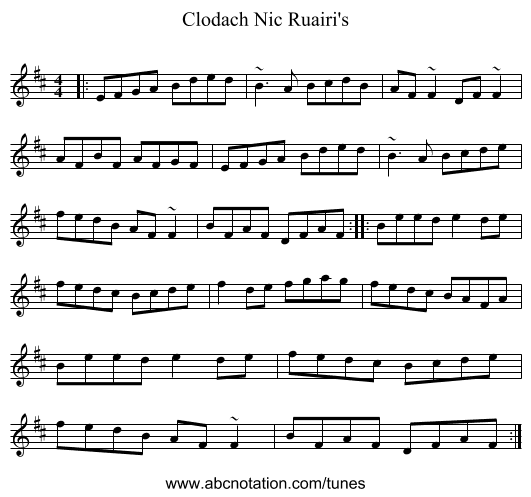 Clodach Nic Ruairi's - staff notation
