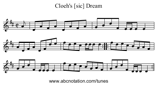 Cloeh's [sic] Dream - staff notation