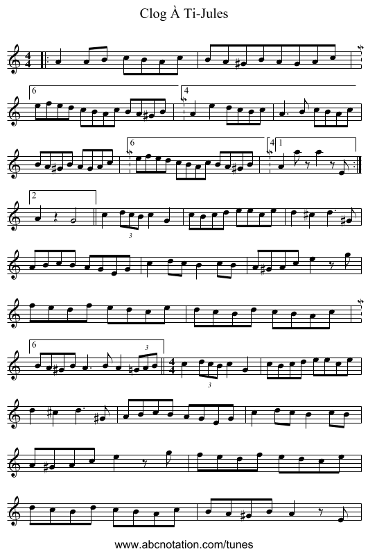 Clog À Ti-Jules - staff notation