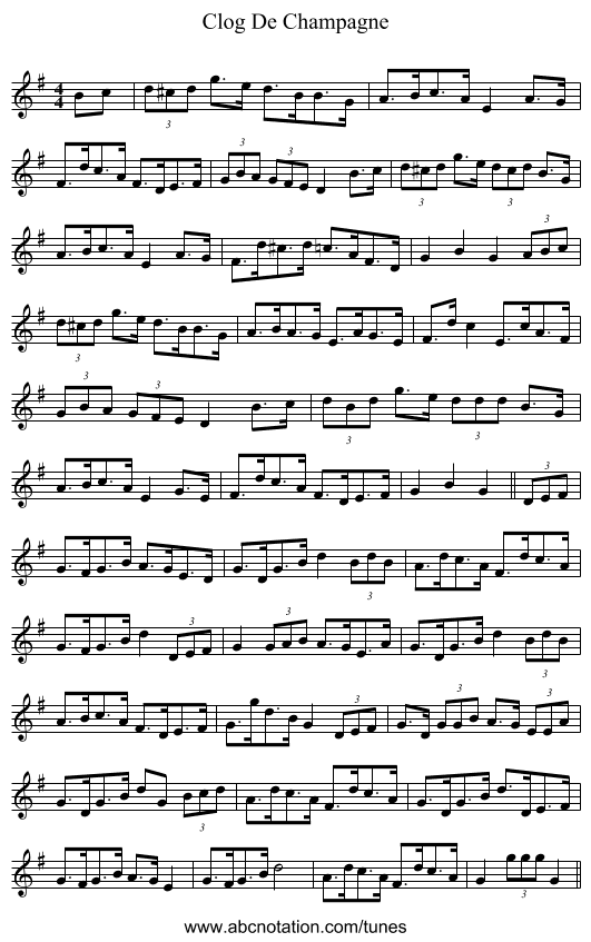 Clog De Champagne - staff notation