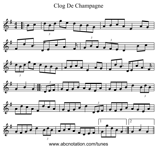 Clog De Champagne - staff notation