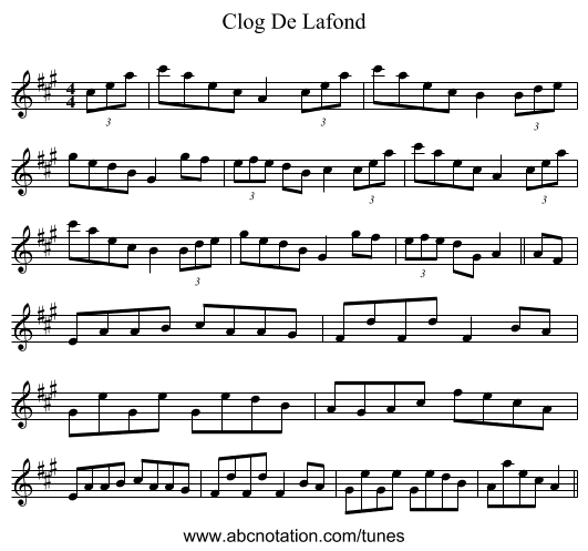 Clog De Lafond - staff notation