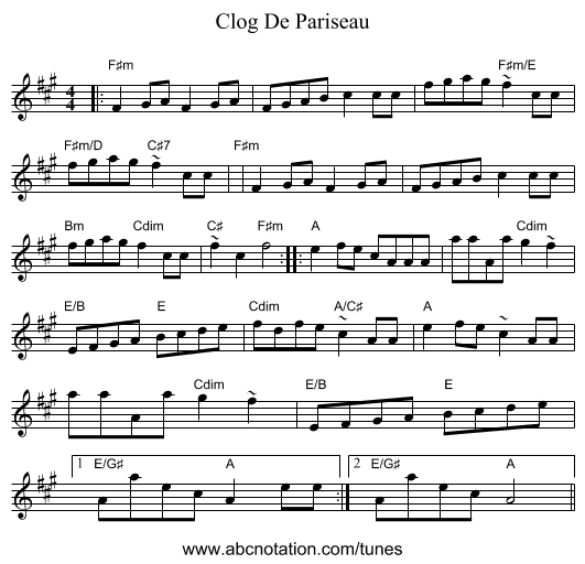 Clog De Pariseau - staff notation