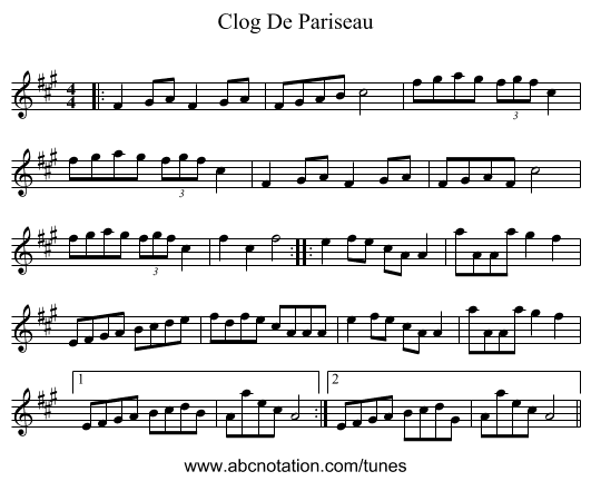 Clog De Pariseau - staff notation