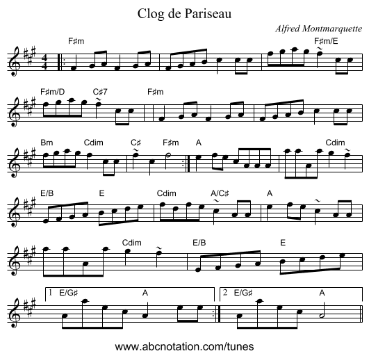 Clog de Pariseau - staff notation