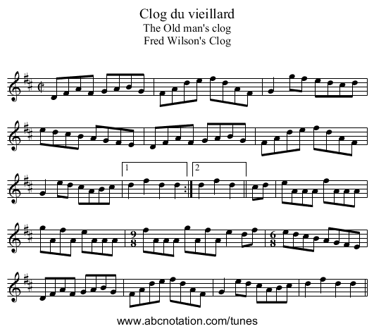 Clog du vieillard - staff notation