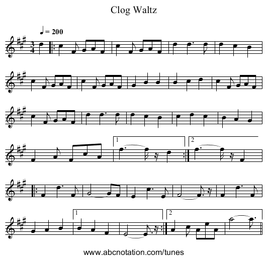 Clog Waltz - staff notation