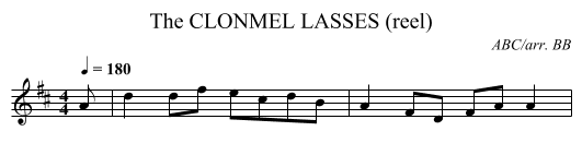 CLONMEL LASSES (reel), The - staff notation