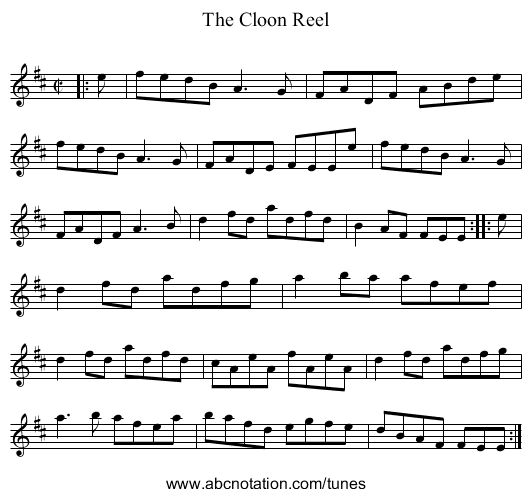 Cloon Reel, The - staff notation