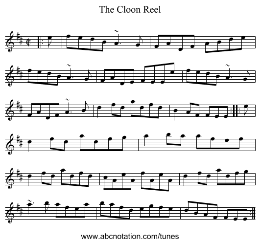 Cloon Reel, The - staff notation