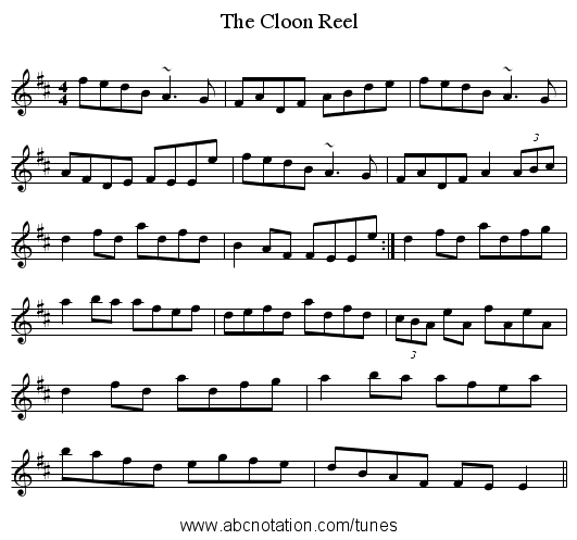 Cloon Reel, The - staff notation
