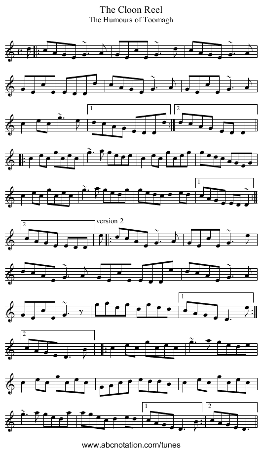 Cloon Reel, The - staff notation