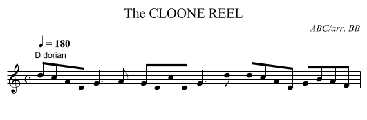 CLOONE REEL, The - staff notation