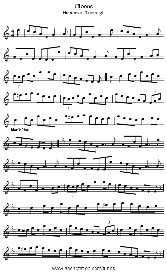 Cloone - staff notation