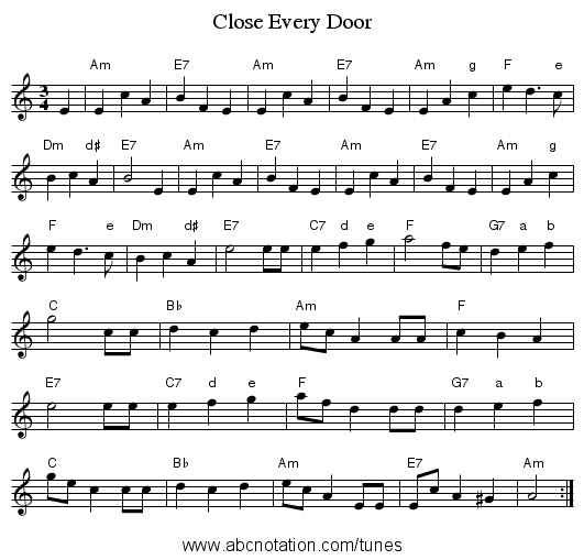 Close Every Door - staff notation