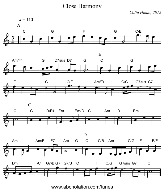 Close Harmony - staff notation