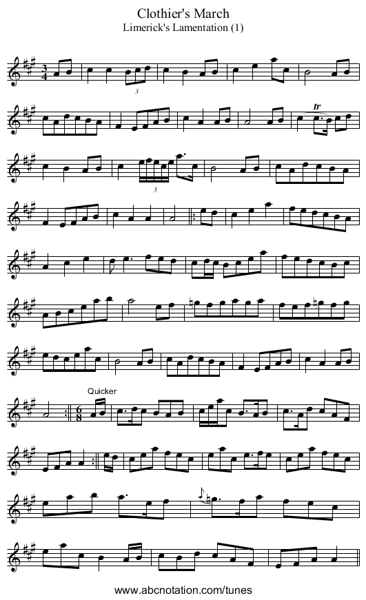 Clothier's March - staff notation