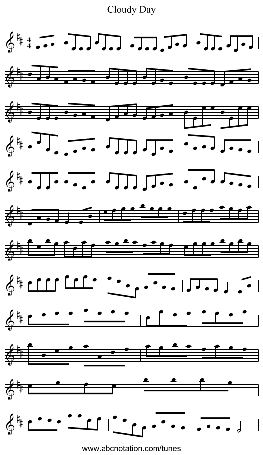 Cloudy Day - staff notation