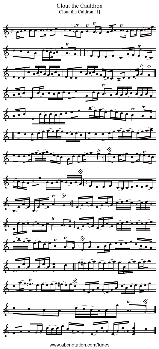 Clout the Cauldron - staff notation